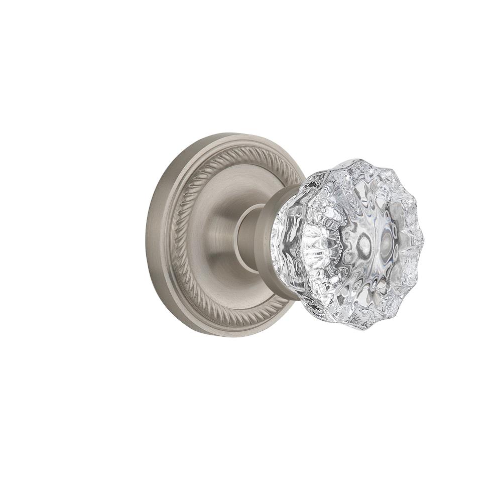 Nostalgic Warehouse ROPCRY Passage Knob Rope rosette with Crystal Knob in Satin Nickel